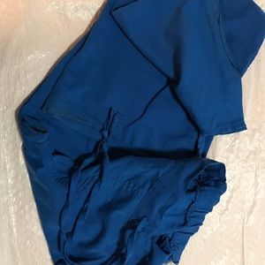 Blue and white scrub pants